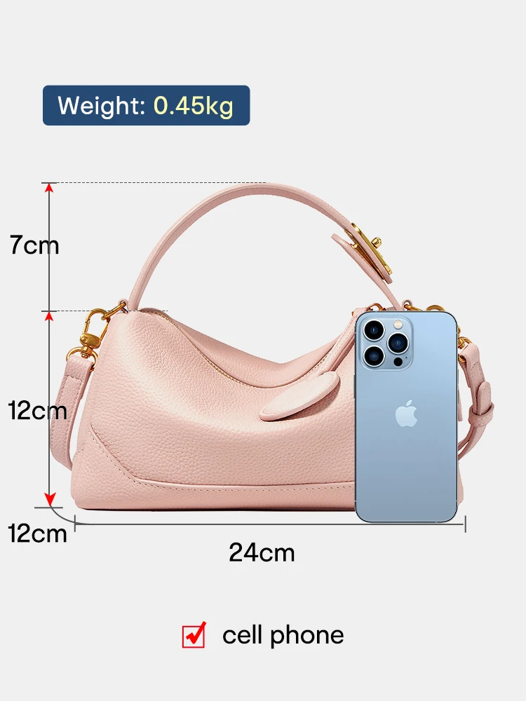 Women Genuine Leather Pillow Bag High Quality Metal Hardware Top Handle Ladies Handbag Small Boston Tassel For Girls Grey Pink