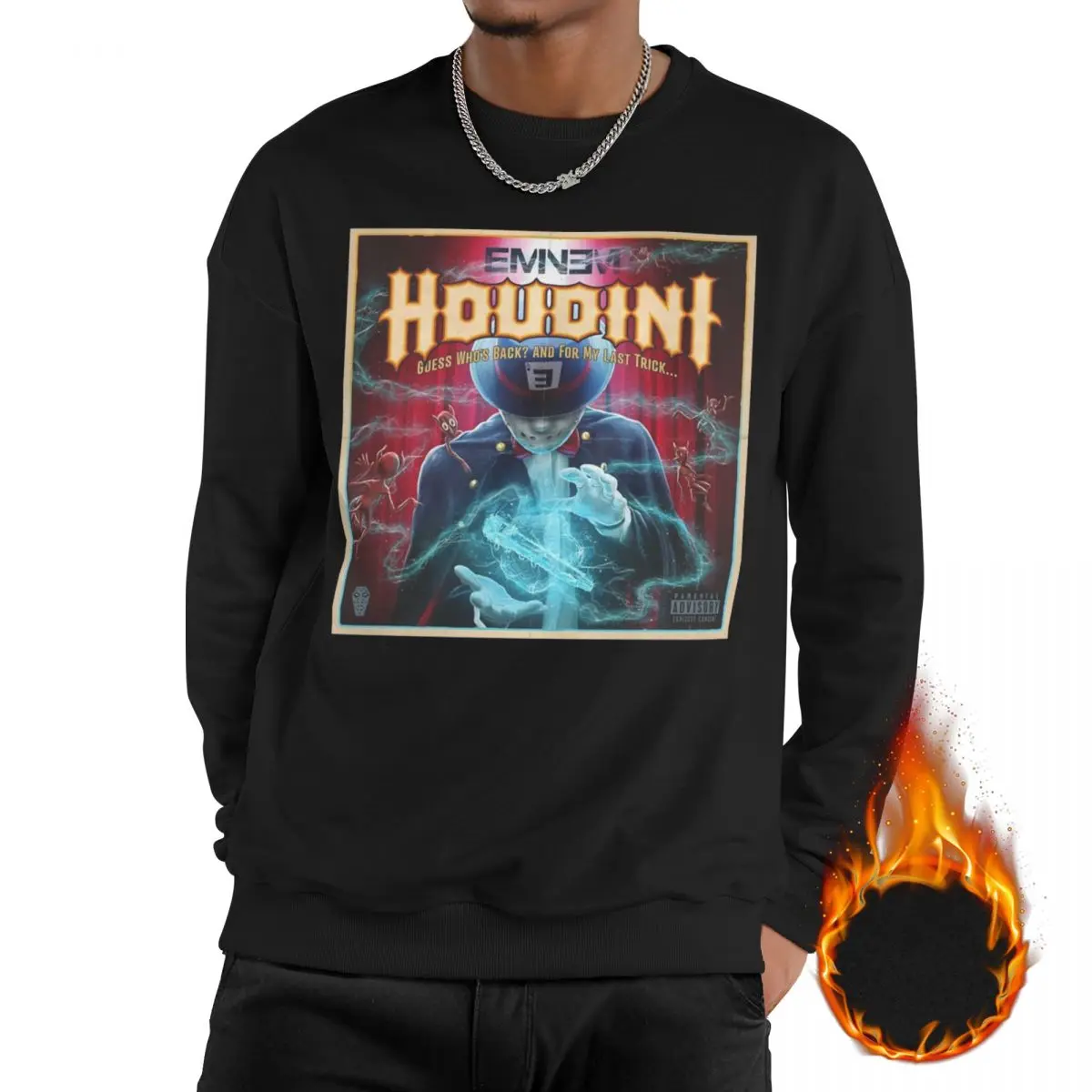 

Man 2024 New Song Houdini Eminem Sweatshirt Fleece-Lined Thick Sweatshirts Rap Album Pullover Hoodie Long Sleeve Shirt