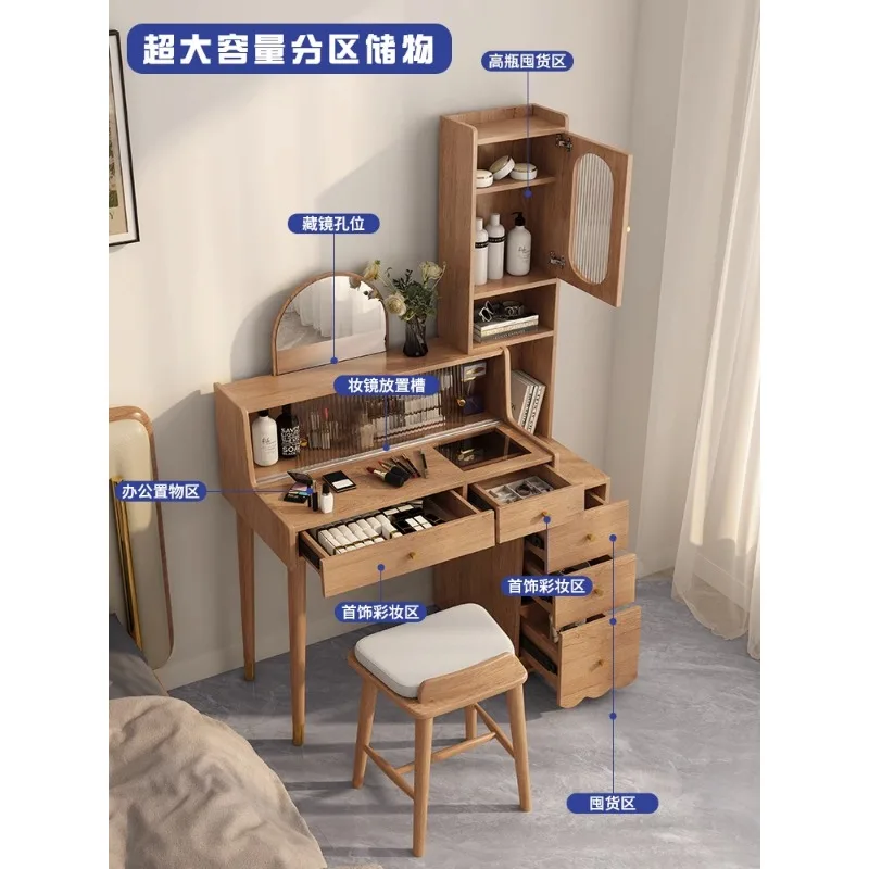 

Solid wood dressing table, small unit, expandable bedroom, small Japanese style log style desk, storage cabinet, integrated make