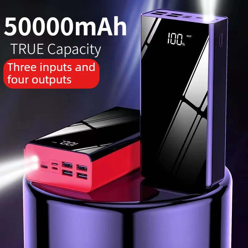 PowerBank 50000mAh Portable Charger 4 USB External Battery Pack PowerBanks LED Flashlight for IPhone Samsung High Capacity