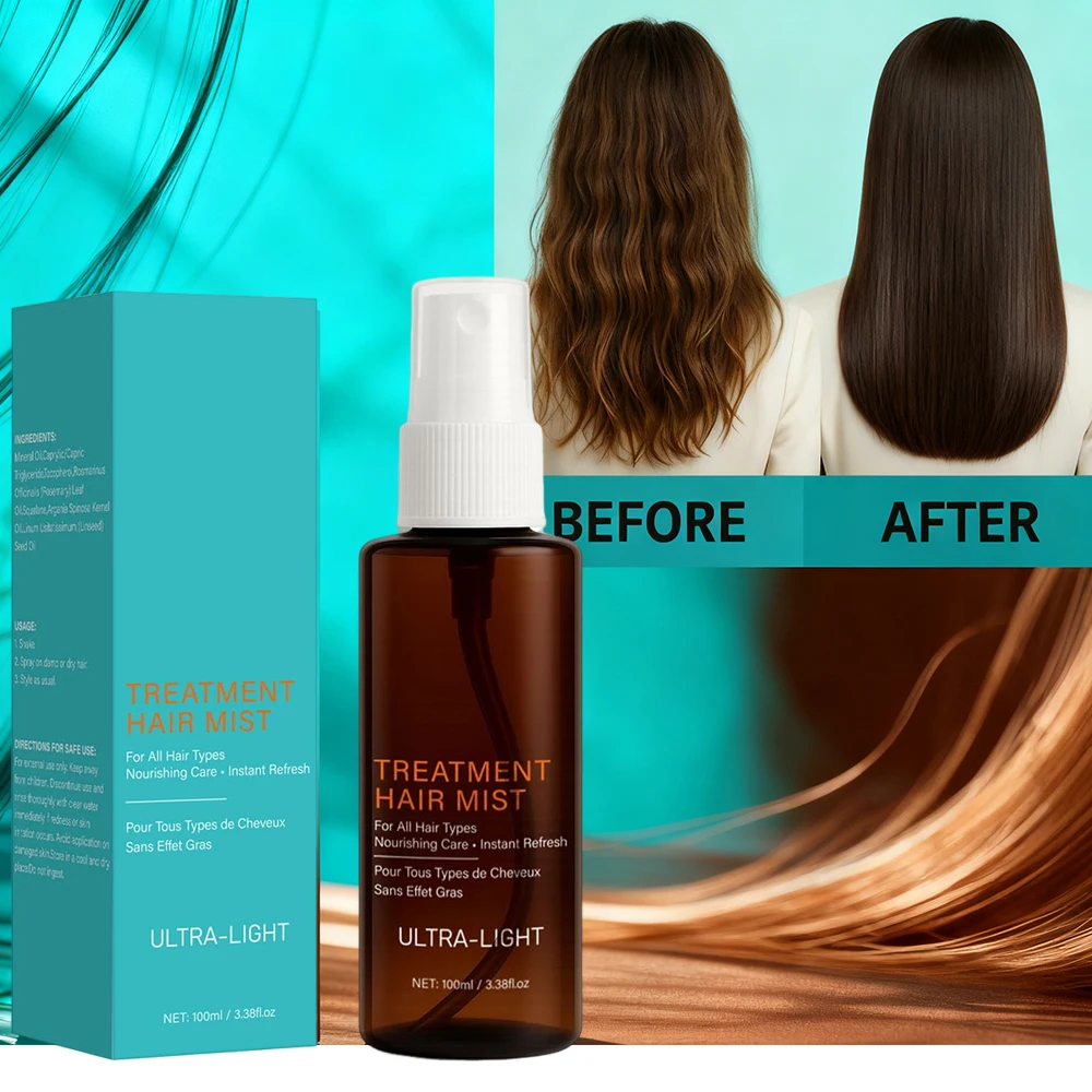 

Лечебный масляный туман для волос, 100 мл, термостойкий спрей для вьющихся и поврежденных волос, разглаживающий туман против вьющихся волос для унисекс