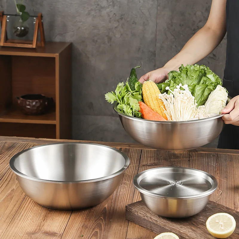 304 Stainless Steel Vegetables Washing Basin Egg Flour Mixing Bowls Fruit Salad Bowl Tableware Kitchen Soup Basin Food Container