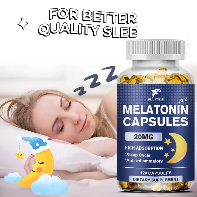 Fast Acting Melatonin 20MG Capsules, Supports Sleep Cycle Regulation, Calm Mood, Stress Relief, Natural Sleep & Daily Vitality