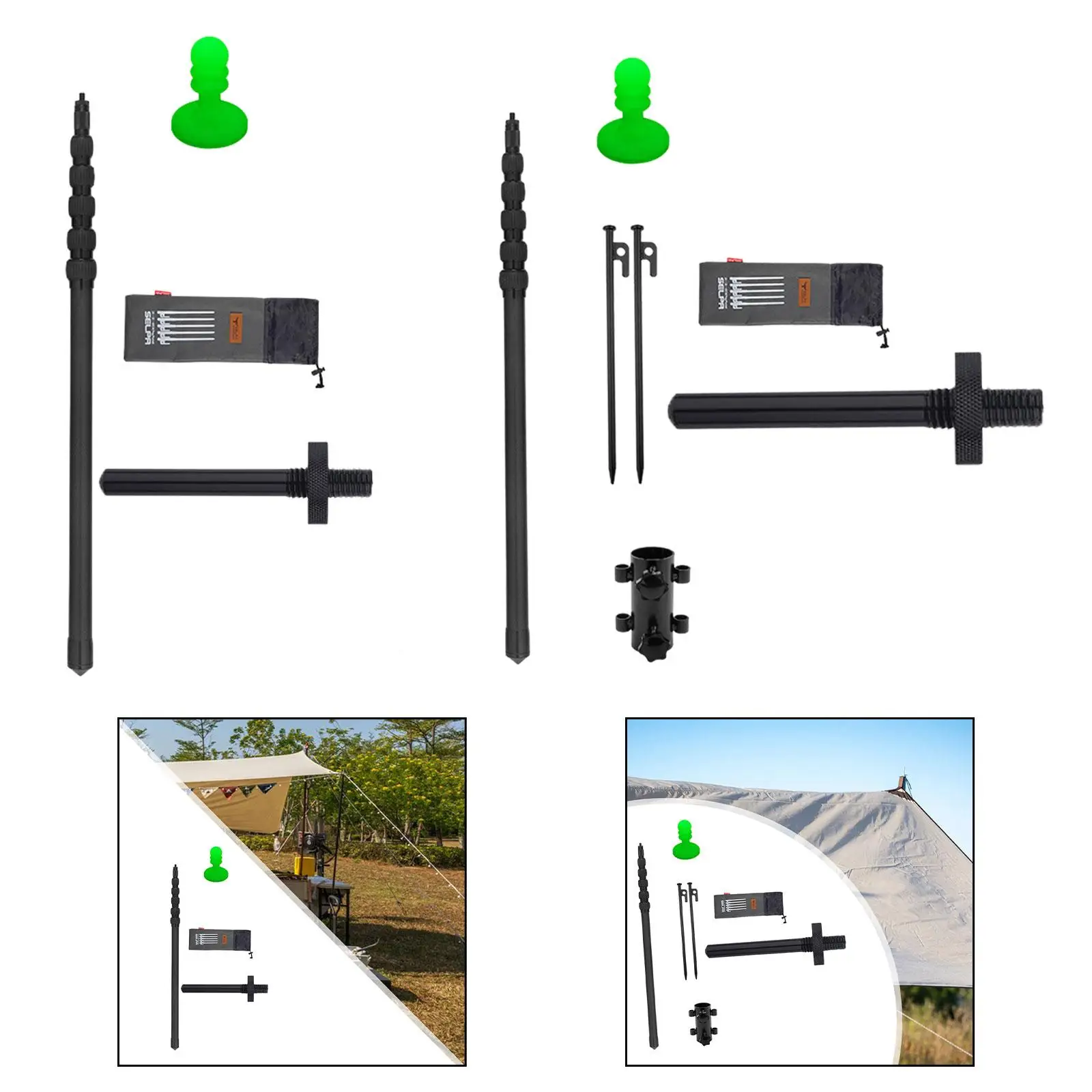 Tarp Pole Tent Pole Telescopic with Top Pin with Protection Cap Portable Canopy Pole Awning Pole for Outdoor Sails Camping