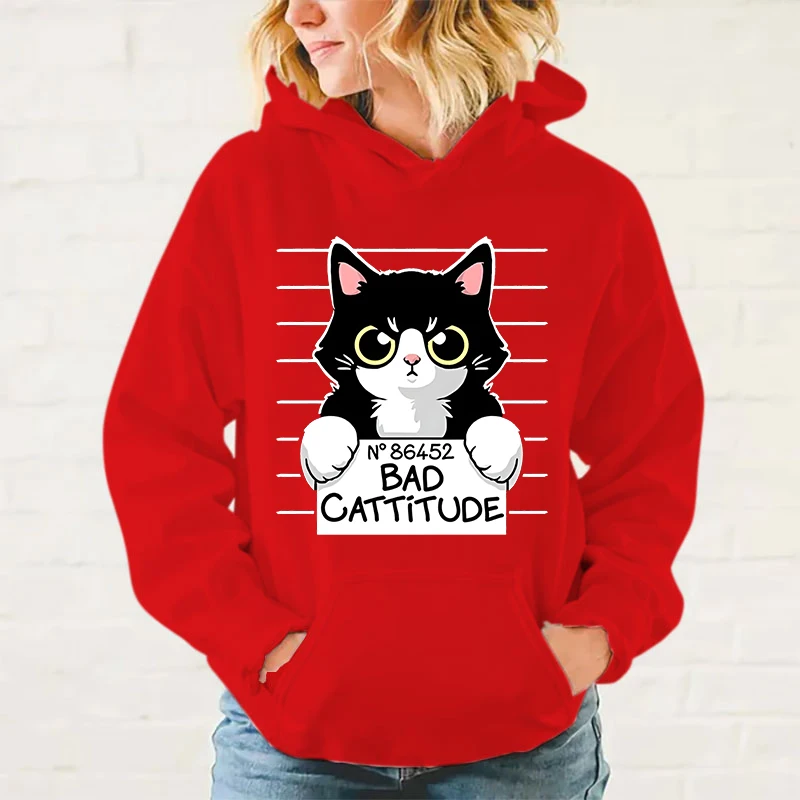 Hot Cat Printed Women And Men Hoodies Loose Pullover Hooded Plus Size Autumn And Winter Long Sleeve Couple Sweatshirt