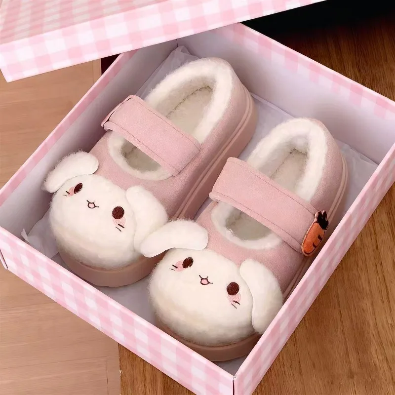 

2026 Cute Rabbit Cat Girl Cotton Shoes Winter Indoor/Outdoor Thick Soled Warm Women's Shoes