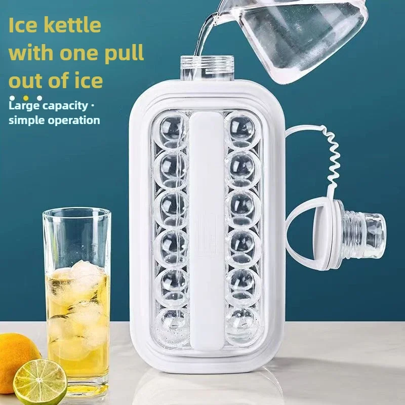 Forma Portátil para Cubos de Gelo 2 em 1: Garrafa de Água Portátil para Fazer Cubos com Tampa Plana de 17 Grelhas e Moldes de Cubos de Resfriamento - Acessórios de Cozinha