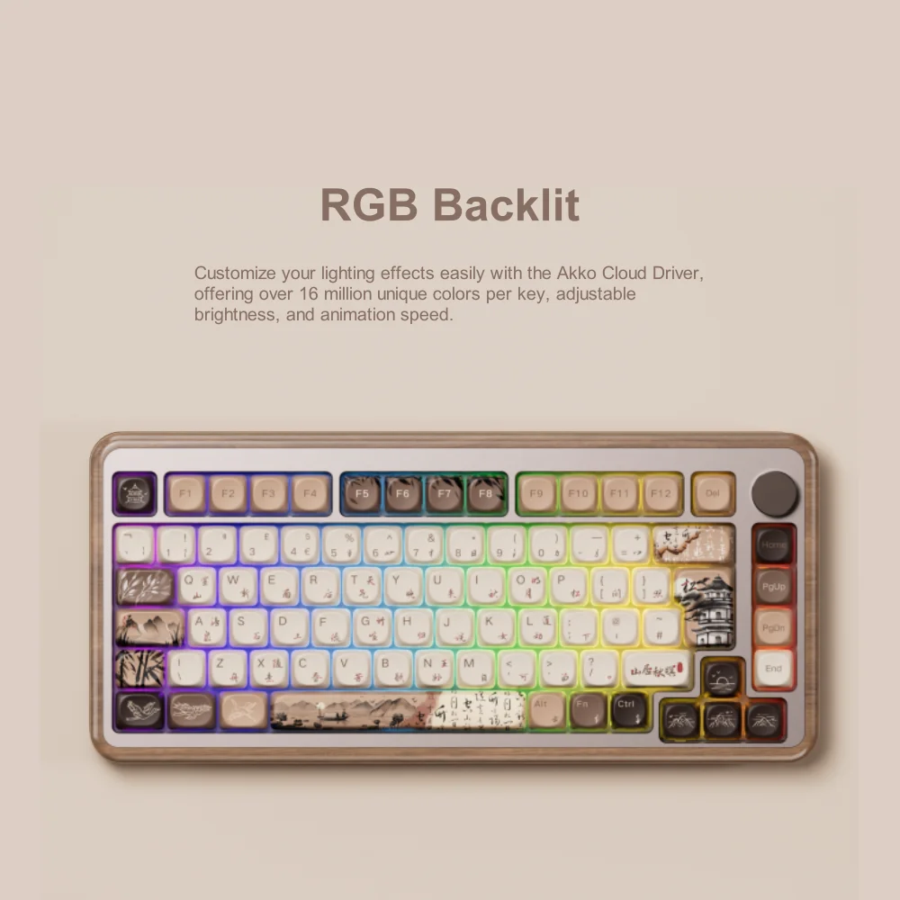 Akko MU02 75 % Mountain Seclusion mechanische Gaming-Tastatur aus Holz VIA ISO DE/UK RGB Hot Swap BT5.0/2.4G Wireless &Typ-C verkabelt