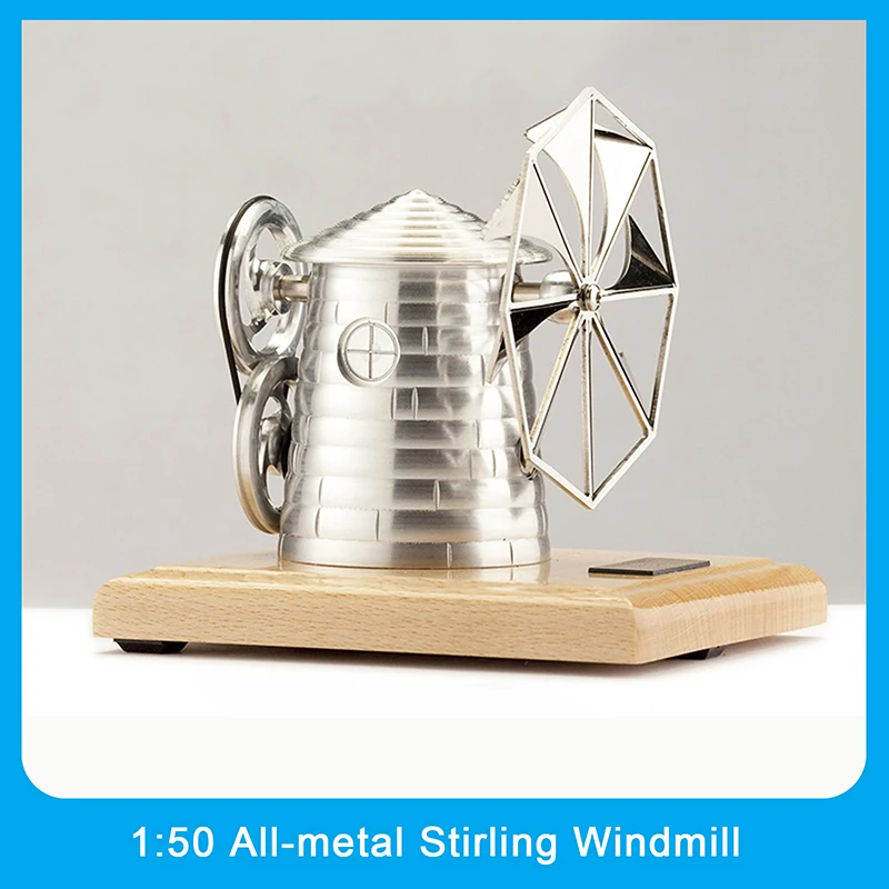 Windmill Stirling Engine DIY Metal Mechanical Assembly Kit Linkage Device Runnable Windmill Model Metal Mechanical Crafts Gift