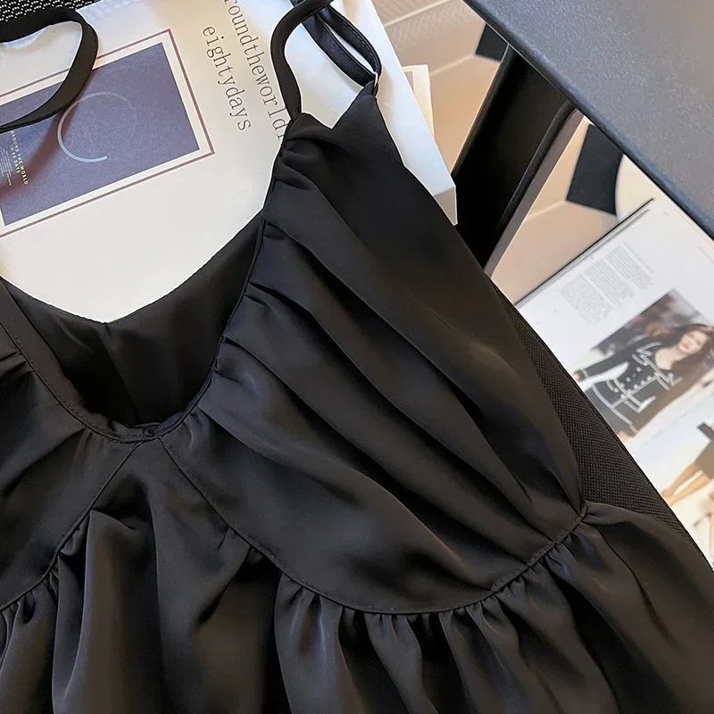 Odzież damska ze słodkim tankiem bez rękawów, na ramiączkach letnia kamizelka luźne falbany moda Camis koreańskie słodkie topy Y2k 2023 Ropa Mujer