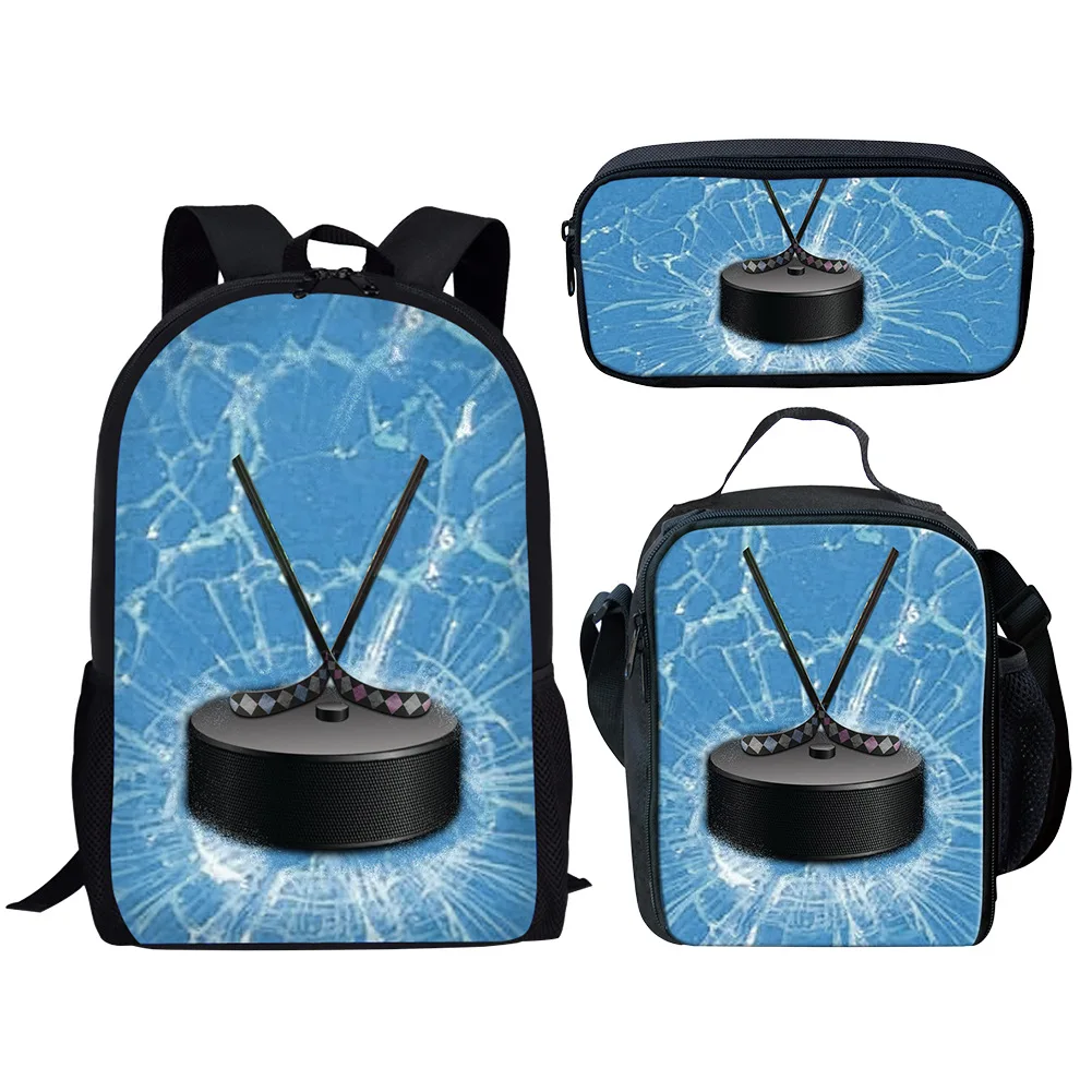 

Harajuku Novelty Cool Ice hockey rugby 3D Print 3pcs/Set pupil School Bags Laptop Daypack Backpack Lunch bag Pencil Case