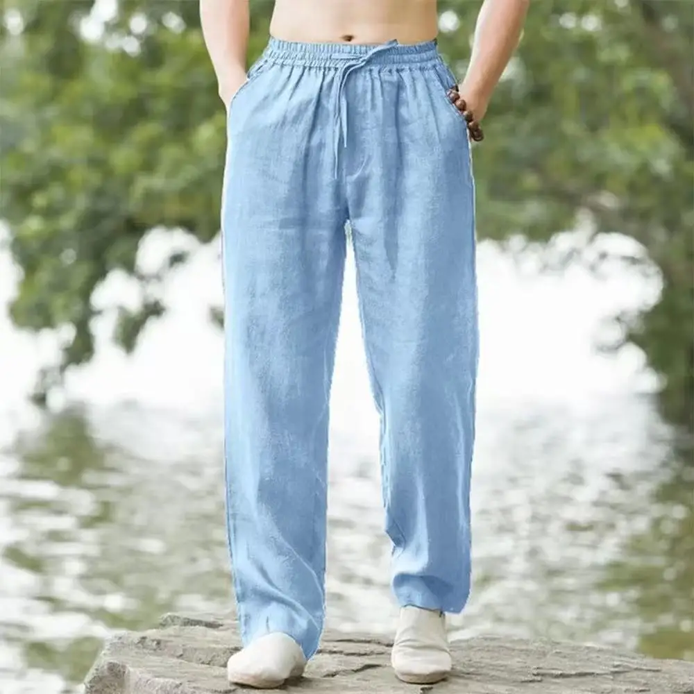 Men's Cotton Linen Pants Male Autumn New Breathable Solid Color Linen Trousers Fitness Streetwear S-3XL
