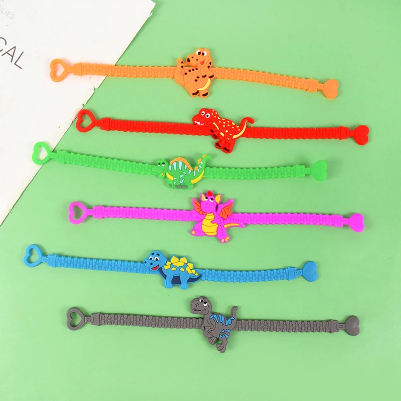 6pcs Dinosaur Silicone Bracelet Wristband Kids Favor Dino Toys Jurassic Theme Birthday Party Gift Decoration Baby Shower Supplie