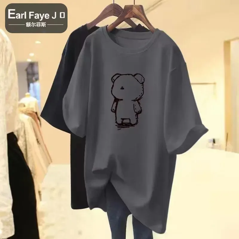 Plus Size Cartoon Bear T-shirt Cotton Oversized Women\'s T-shirt Printed Sports Kawaii Plus Size Women\'s Y2KT-shirt Free Shipping