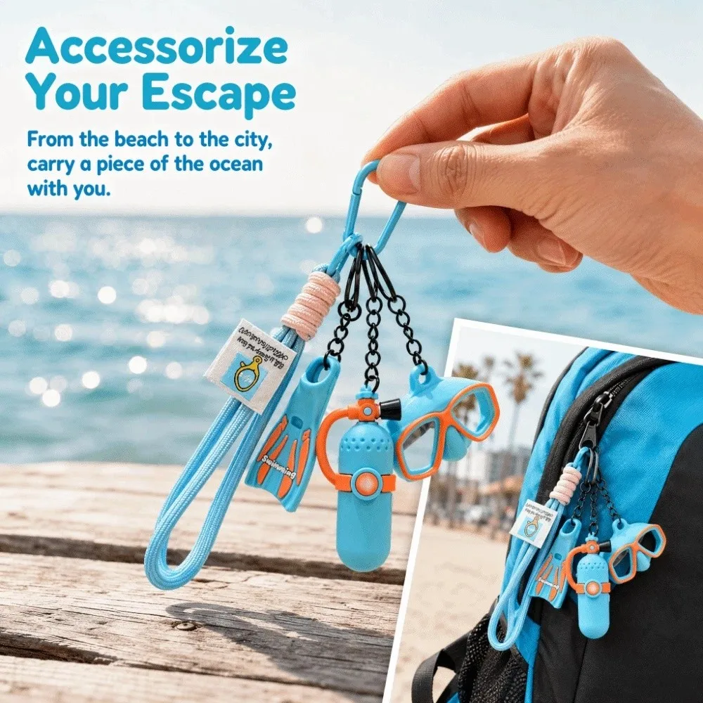 Funny Diving Series Keychain Colorful Fashion Diving Mask Bag Pendant Creative Backpack Decor Oxygen Cylinder Keyring