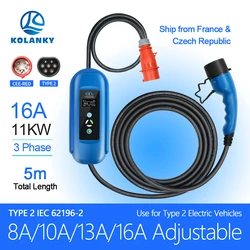 Kolanky cargador EV de 11KW, caja de pared, ajuste de 16A, temporizador rápido 1-10, carga de vehículo eléctrico EVSE tipo 2, enchufe ajustable CEE rojo de 5 pines