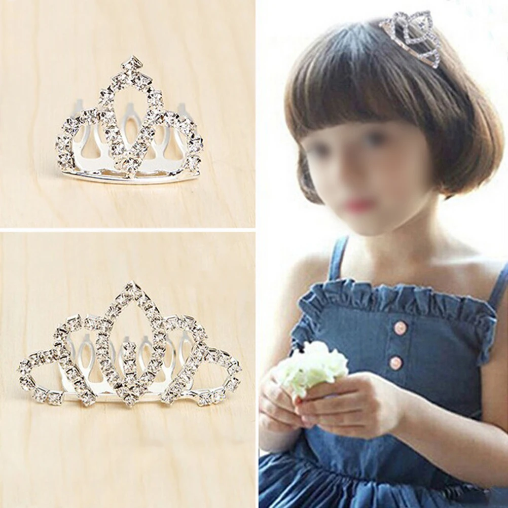 

12pcs Rhinestone Tiara Children Crown Hair Pin Girls Accessories Lightweight Comfortable Shiny Decor Easy Fix Kids