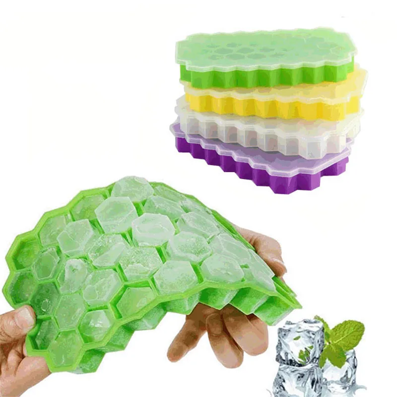 

37 Grid Cavity Honeycomb Ice Cube Trays Reusable Silicone Ice Cube Mold BPA Free Ice Maker with Removable Lids