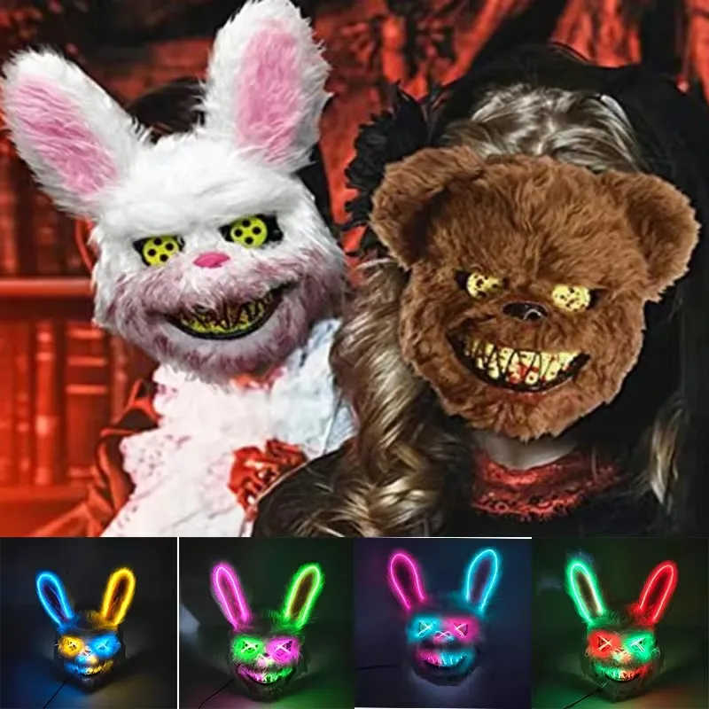 

New Bloody Rabbit Bloody Bear Luminous Led Mask Halloween Horror Bunny Mask Carnival Party Cosplay Horror Dress Up Props Gifts