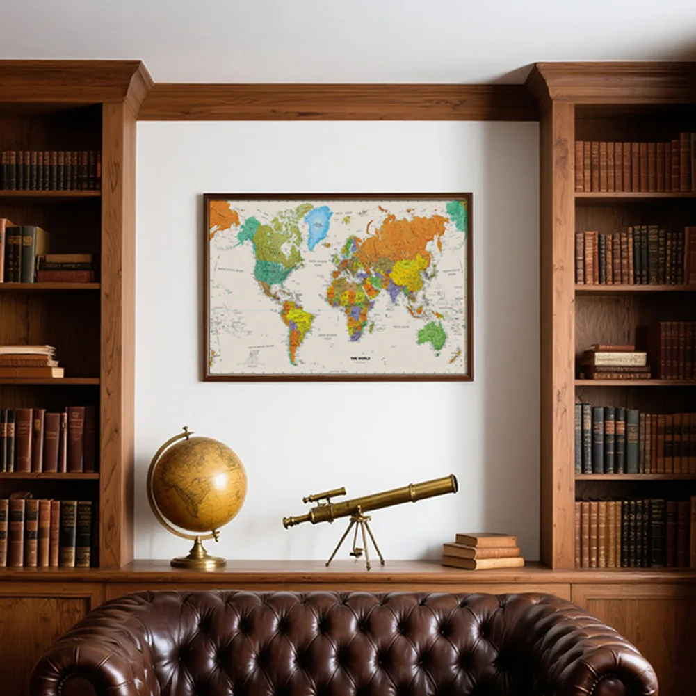 

A2-59*42cm Decorative World Map Canvas Painting Wall Art Poster Crafts Office Living Room School Supplies Hanging Picture