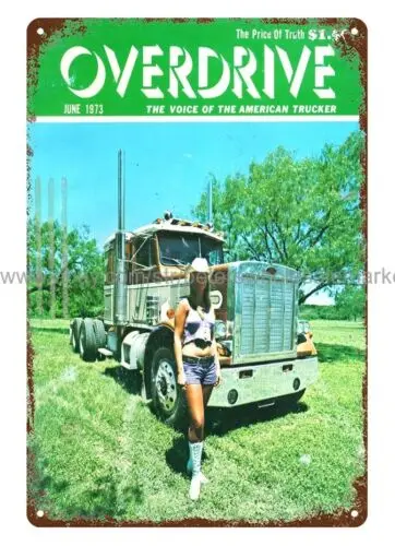 1970s Overdrive trucker trucking auto driver man cave metal tin sign wall art