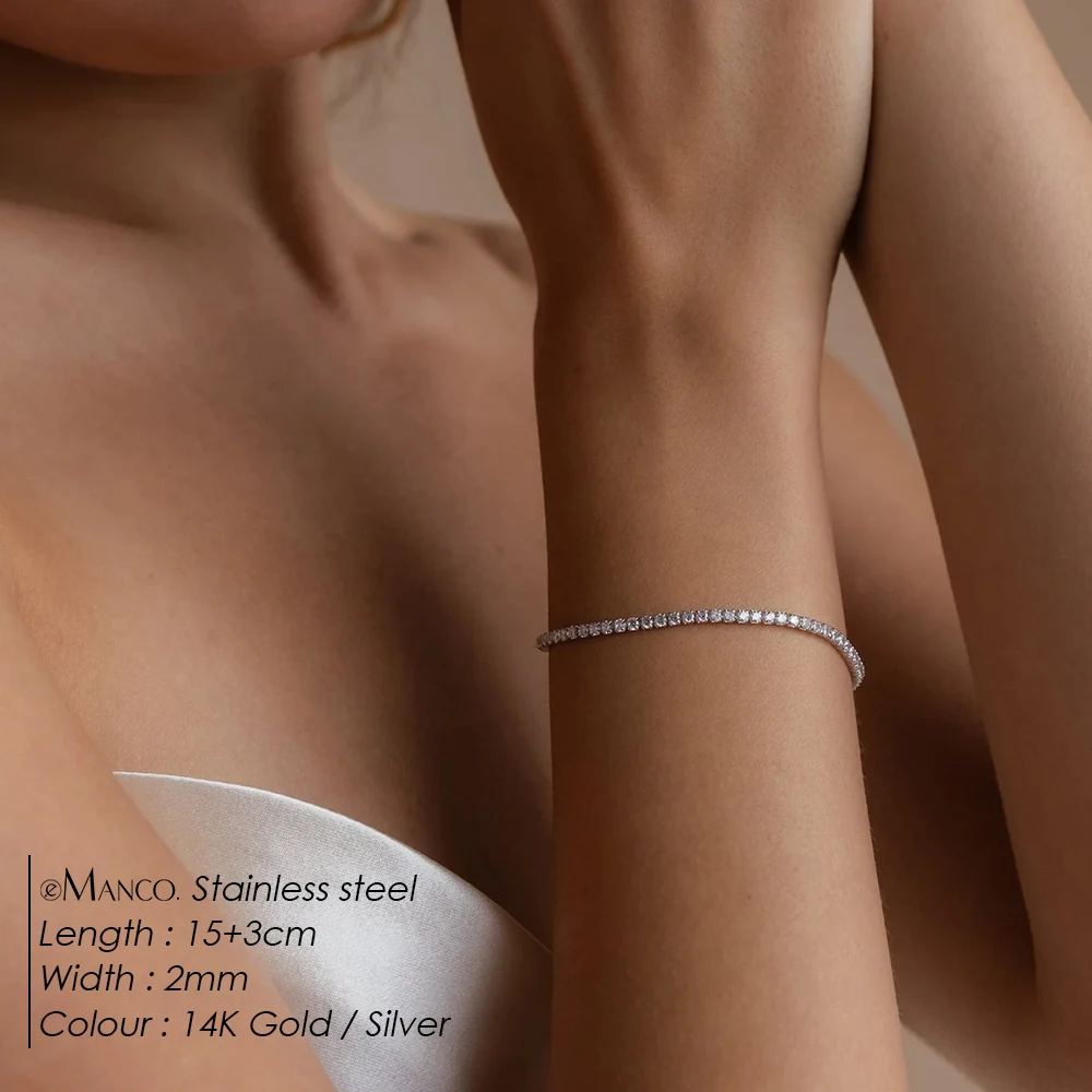 سوار ايمانكو من الستانلس ستيل لتنس الزركونيا للنساء ، إكسسوارات الزفاف الكلاسيكية ، بالجملة #2