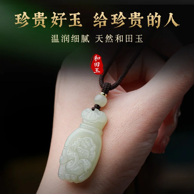 Natural Hetian Jade Pixiu Buddha Hand Pendant Necklace Charm Jewelry for Men and Women Gifts