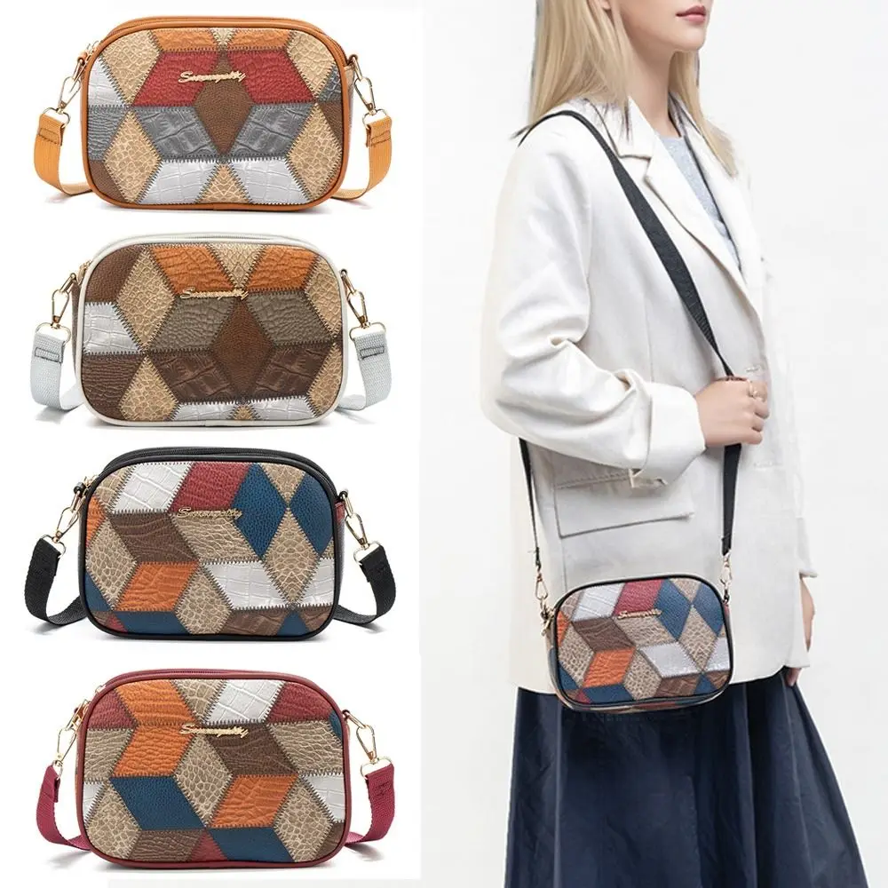 

Versatile Colour Blocking Leather Handbag Ethnic Style Luxury Design Crossbody Bag Vintage Single Shoulder Bag