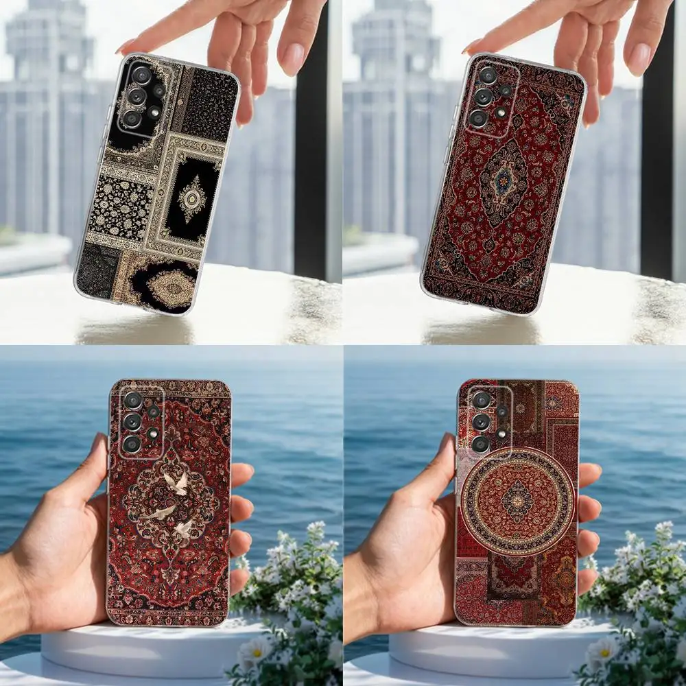 حافظة هاتف على شكل زهور السجاد العربي الفارسي لهاتف سامسونج A51,71,30,S21,10,20,Ultra,FE,Lite,S22,23,9,PIus,شفاف,سيليكون #1