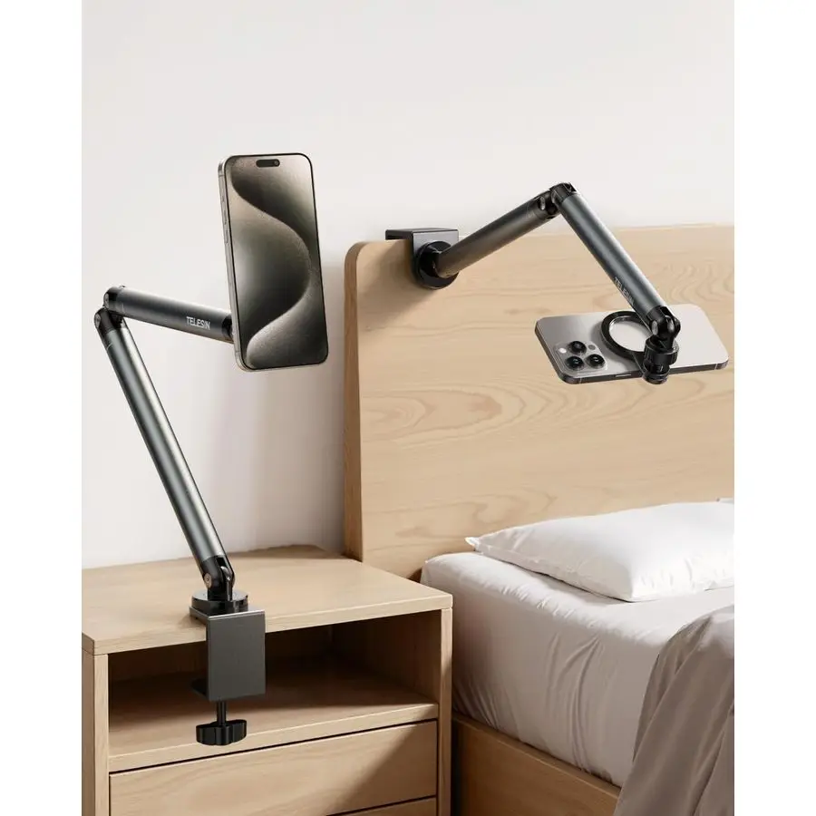 

Магнитный держатель для телефона для стола и кровати. Сильная магнитная подставка для планшета с длинной ручкой. Свободно регулируемая вращающаяся основа на 360°.