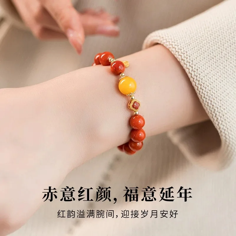 2026 New Natural Southern Red Agate Bracelet for Women 925 Sterling Silver with Amber Wax Beads Gifts