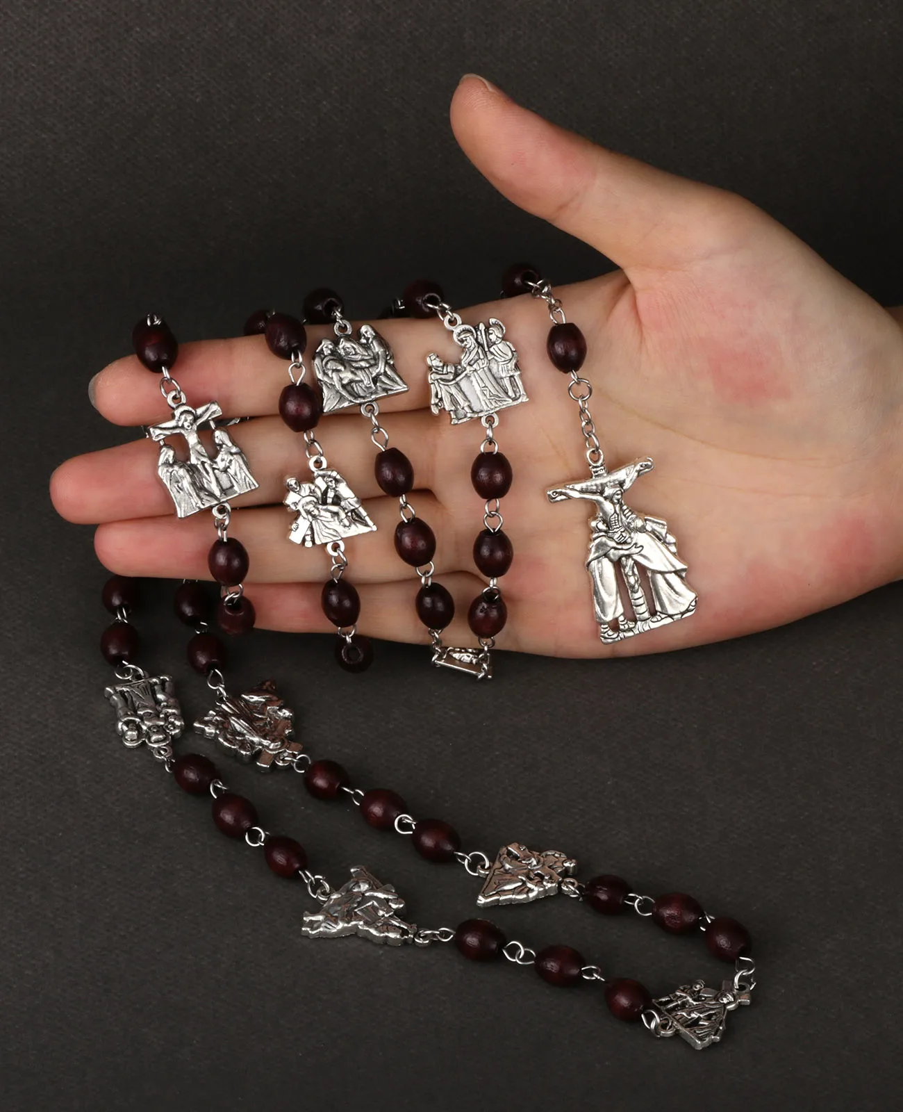 14 محطات من الصليب قلادة كنيسة الوردية قلادة خشبية سبحة صلاة سلسلة الأسرار الدينية الكاثوليكية مجوهرات هدايا #1