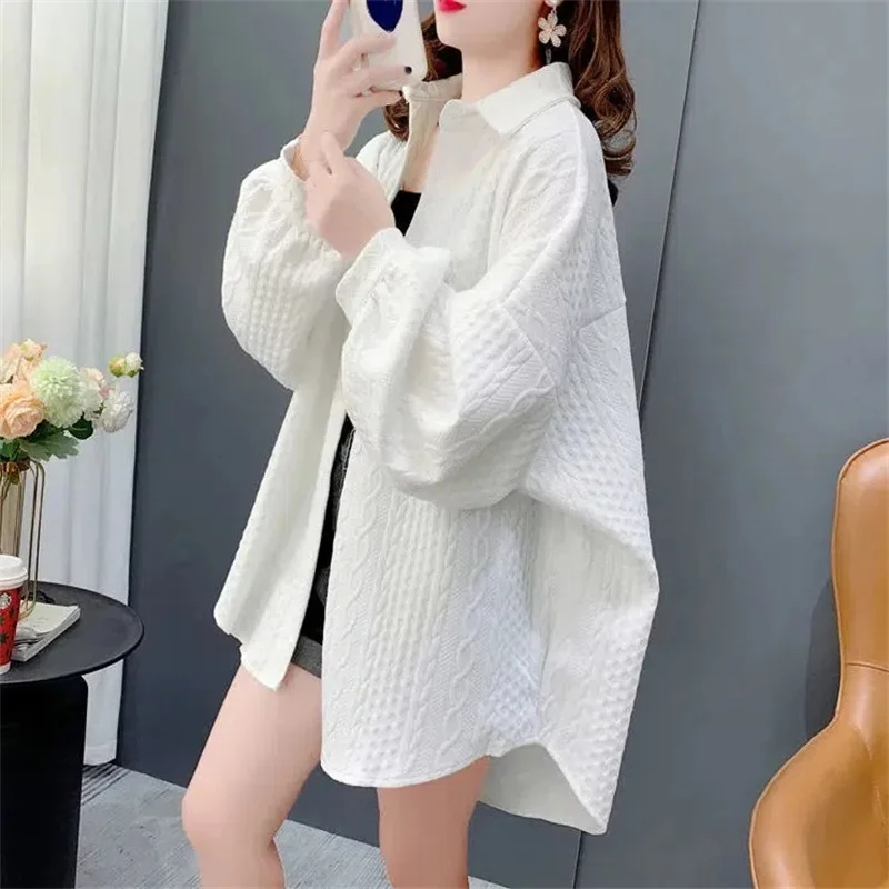 

Женская рубашка с напуском, однотонная свободная универсальная рубашка средней длины с длинным рукавом, в западном стиле ретро, весна 2023