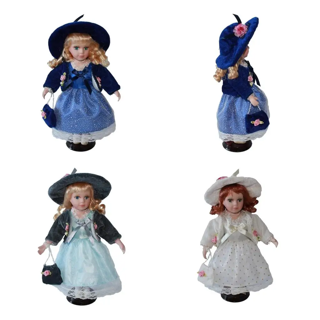 

30cm Victorian Porcelain Girl Doll with Princess Dress Coat Suit Home Display Decor