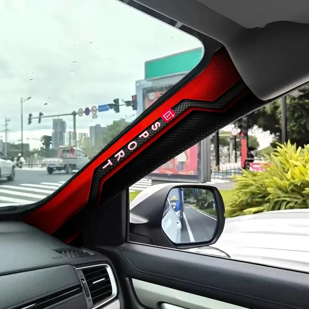 2 Pcs Sporty Pattern Car A-Pillar Stickers Carbon Fiber Black Red Car A-Pillar Trim Self-adhesive Scratch-resistant