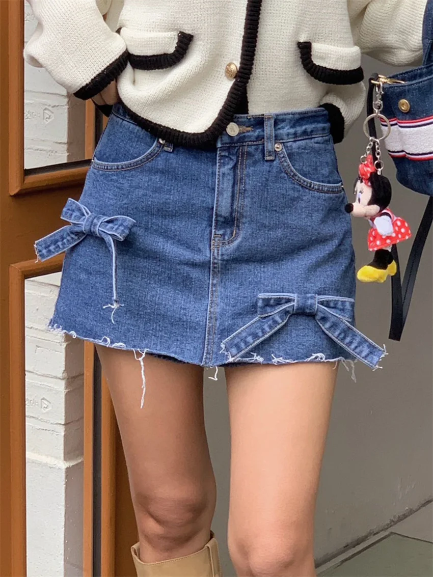 

PLAMTEE Summer Bow Mini Shorts Skirts Women Denim Sexy Office Lady Jeanswear Loose 2024 Chic OL High Waist Casual Bodycon