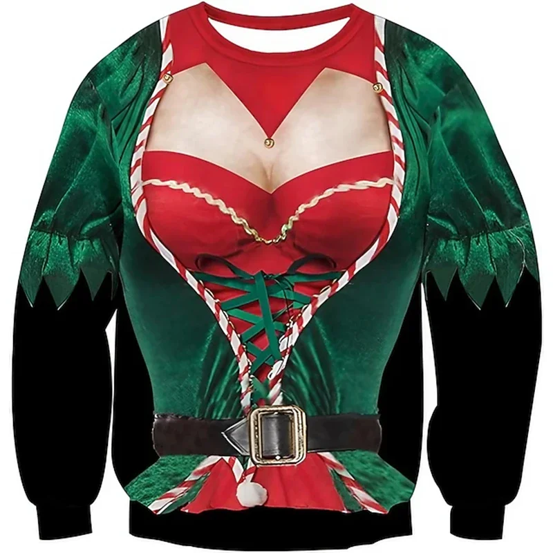 2026 Funny Ugly Christmas Sweater 3D Muscle Print Pullover, Unisex Xmas Party Cosplay Sweatshirt for Men Women