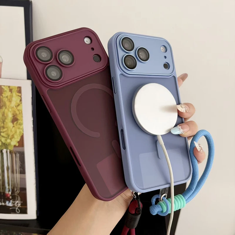 Luxury Matte Matte Lens All Inclusive Lanyard Phone Case For IPhone 18 Pro Max 14 15 16 17 For Magsafe Magnetic Protective Case