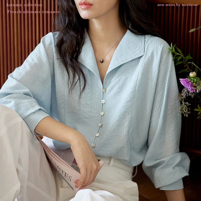 

Vintage Women's Blouses Solid Color Casual Shirts Fashion Loose Summer Korean Clothing Long Sleeved Chiffon Women Tops