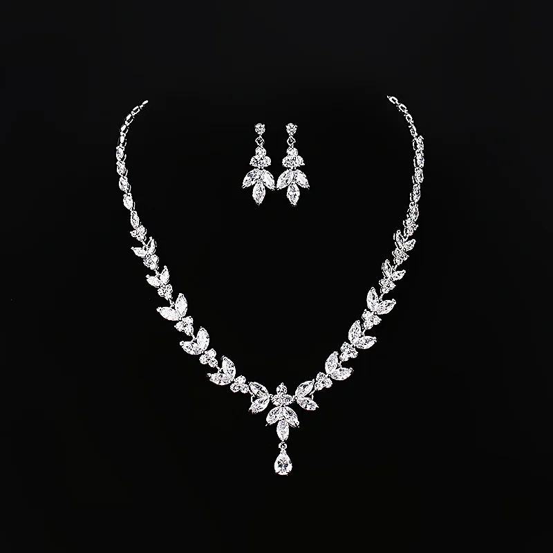 

SLBRIDAL Alloy Rhinestones Crystals Cubic Zircon Wedding Jewelry Set Bridal CZ Necklace Earring Set Banquet Jewelry Bridesmaids