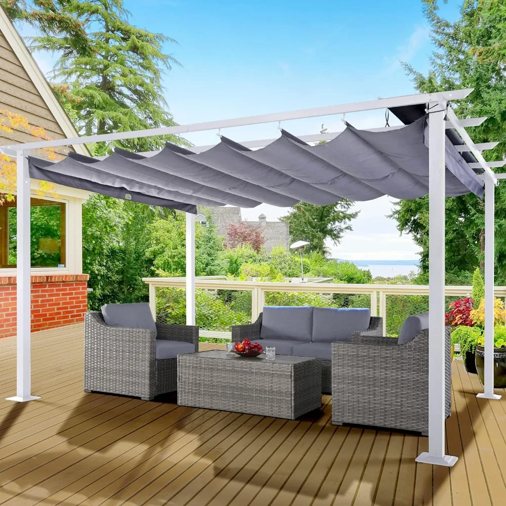 

Outdoor Pergolas,10 X 13Outdoor Retractable Pergola Canopy with White Frame for Backyards, Gardens, Outdoors Garden Gazebos