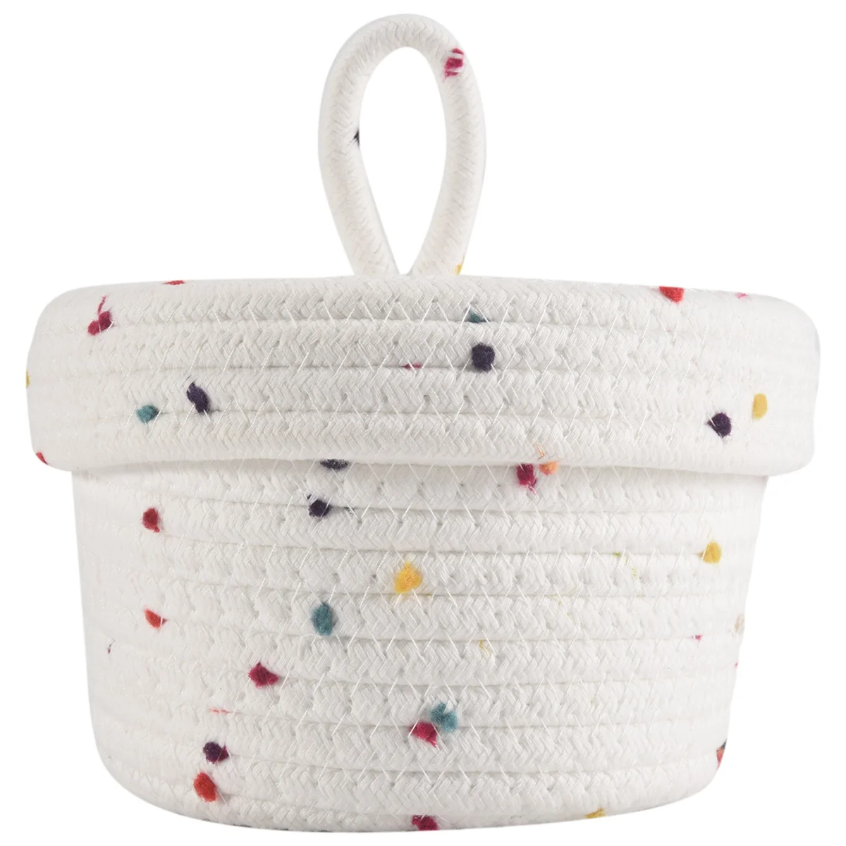 

Тканая корзина для хранения из хлопчатобумажной веревки с крышкой для полотенец, ключей, закусок, S