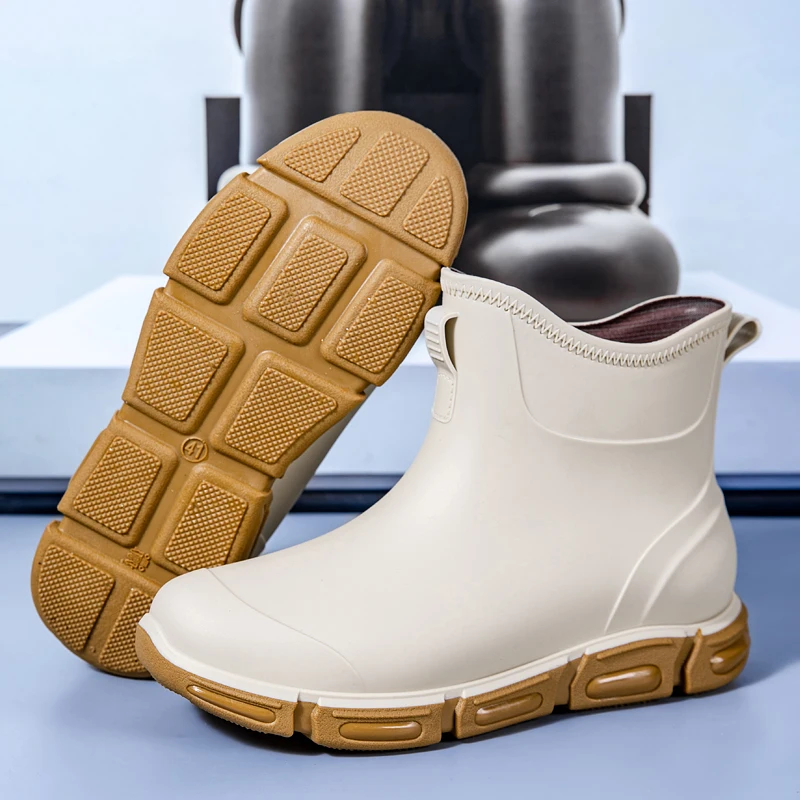 Outdoor Waterproof Men Rain Shoes Anti-Slip Wear-resistant Men Kitchen Water Shoes Fishing Rubber Shoes Men's Ankle Rain Boots