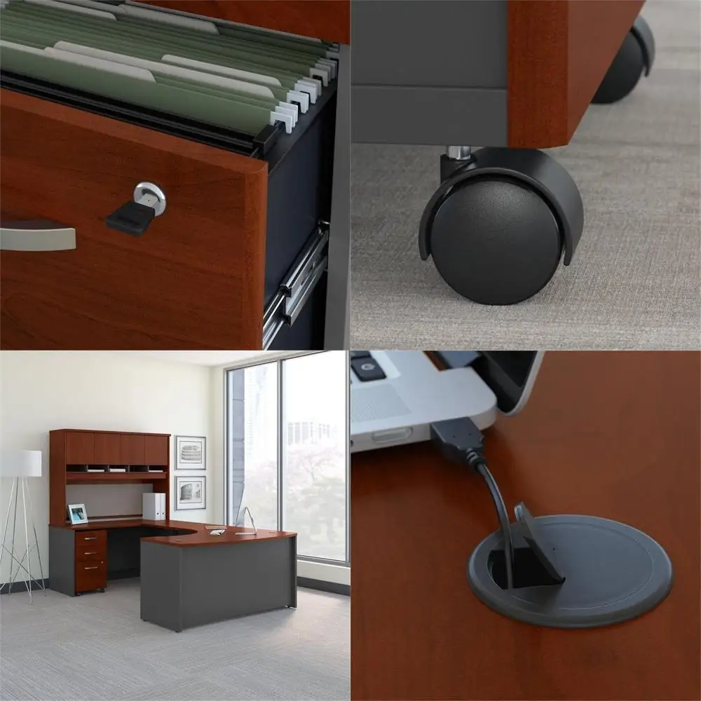 

60W Executive High Back Desk with Hutch and Storage, Hansen Cherry Finish