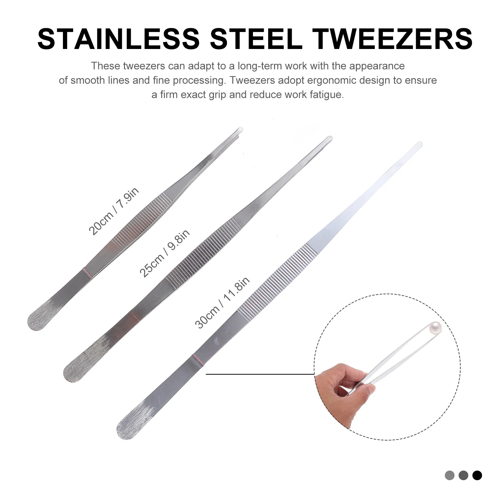 

3pcs Stainless Steel Tweezers Round Tip Non-Magnetic Precision Tool For Jewelry Work Straight Edge Tongs
