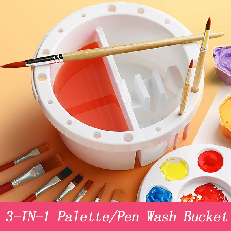 

3 Set Multifunctional Three In One Washing Pen Barrel Bucket Art Watercolor Oil Brush Color Storage Box Acrylic Paint Cleaning