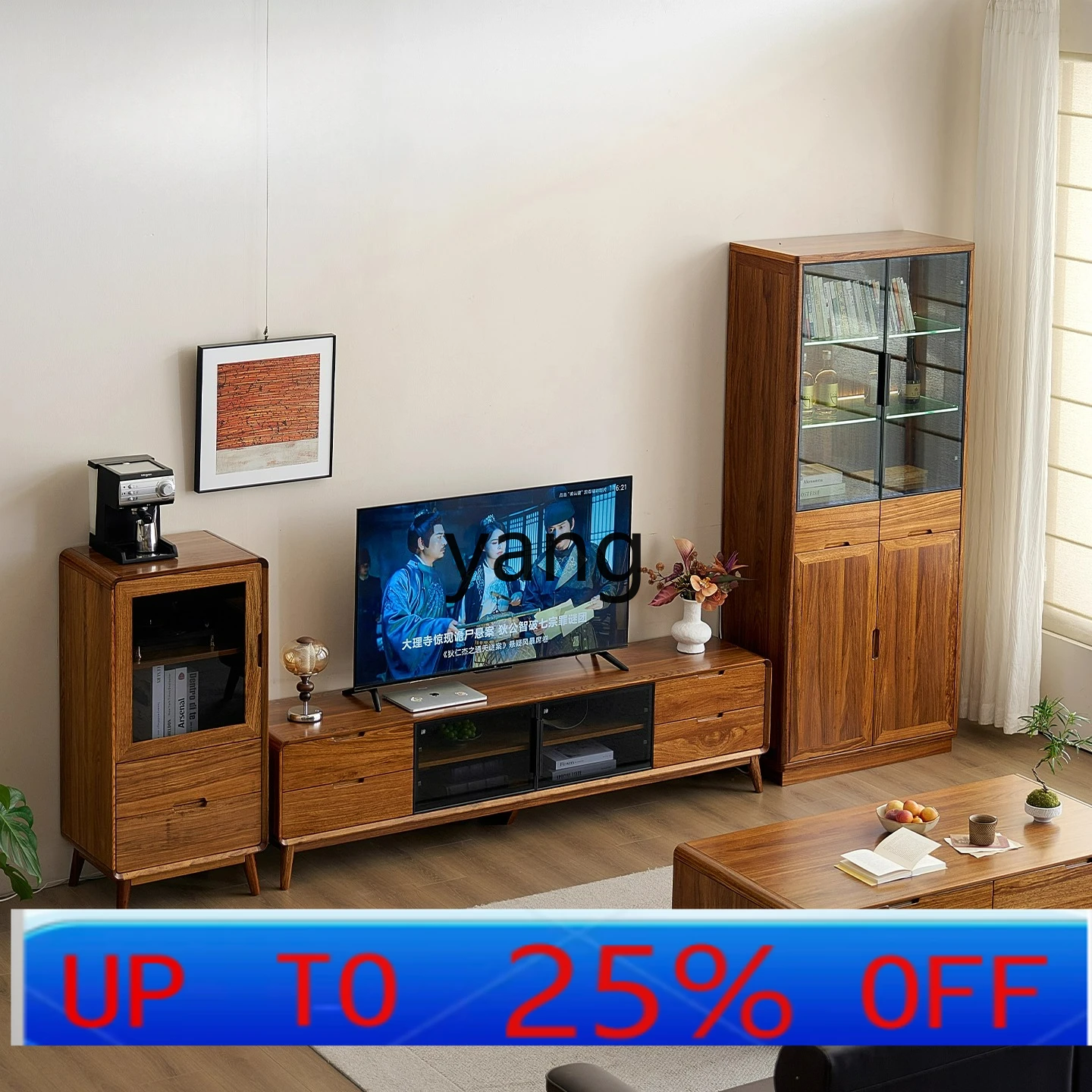 

CX Solid Wood Wine Cabinet Home Wall-Mounted Living Room Glass Door Display Cabinet TV Cabinet