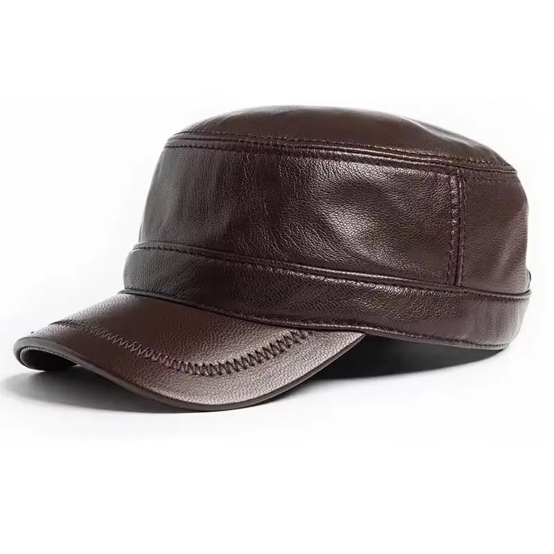 cap-for-middle-aged-and-old-peoplewinter-genuine-leather-patchwork-baseball-caps-for-men-golf-peaked-dome-hats-male-letters