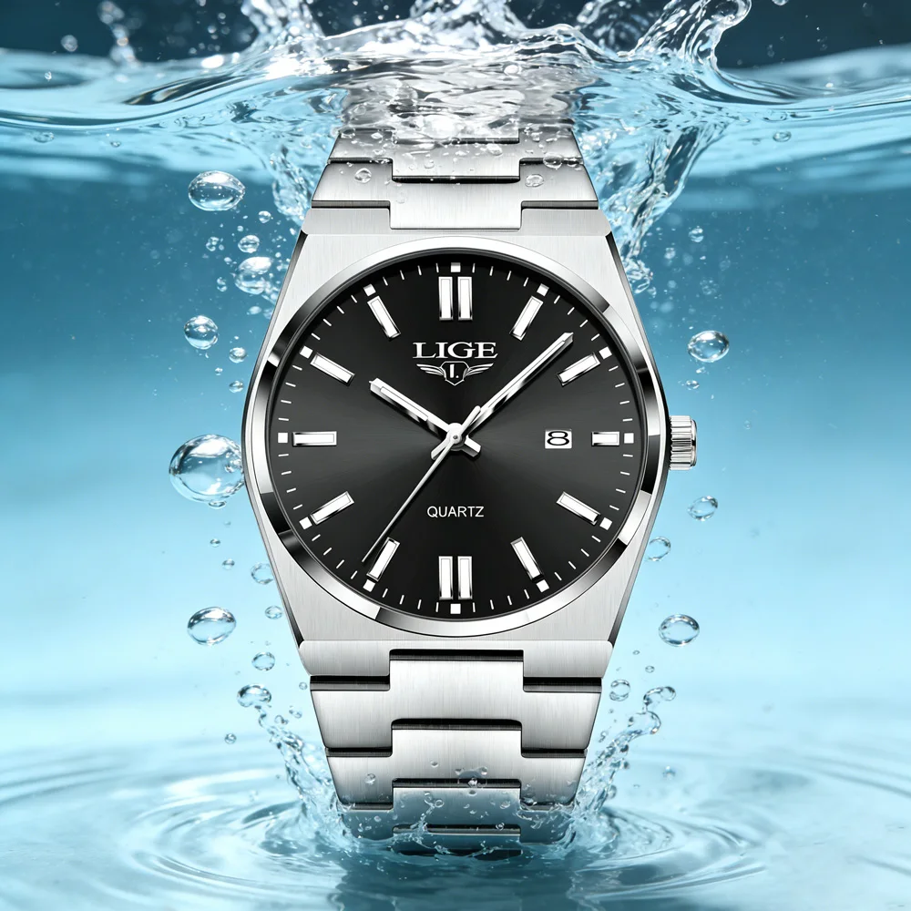LIGE Men's Watches Steel Sports Fashion Original Quartz Watch for Man Waterproof Luminous Date Clock Reloj Hombre+Box