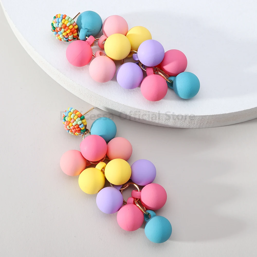Böhmische runde kleine Kugel Quaste baumeln Tropfen Ohrringe für Frauen Luxus Design bunte Perlen